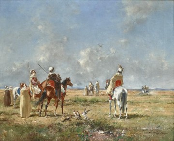 La chasse aux faucons Victor Huguet Orientalista Pinturas al óleo